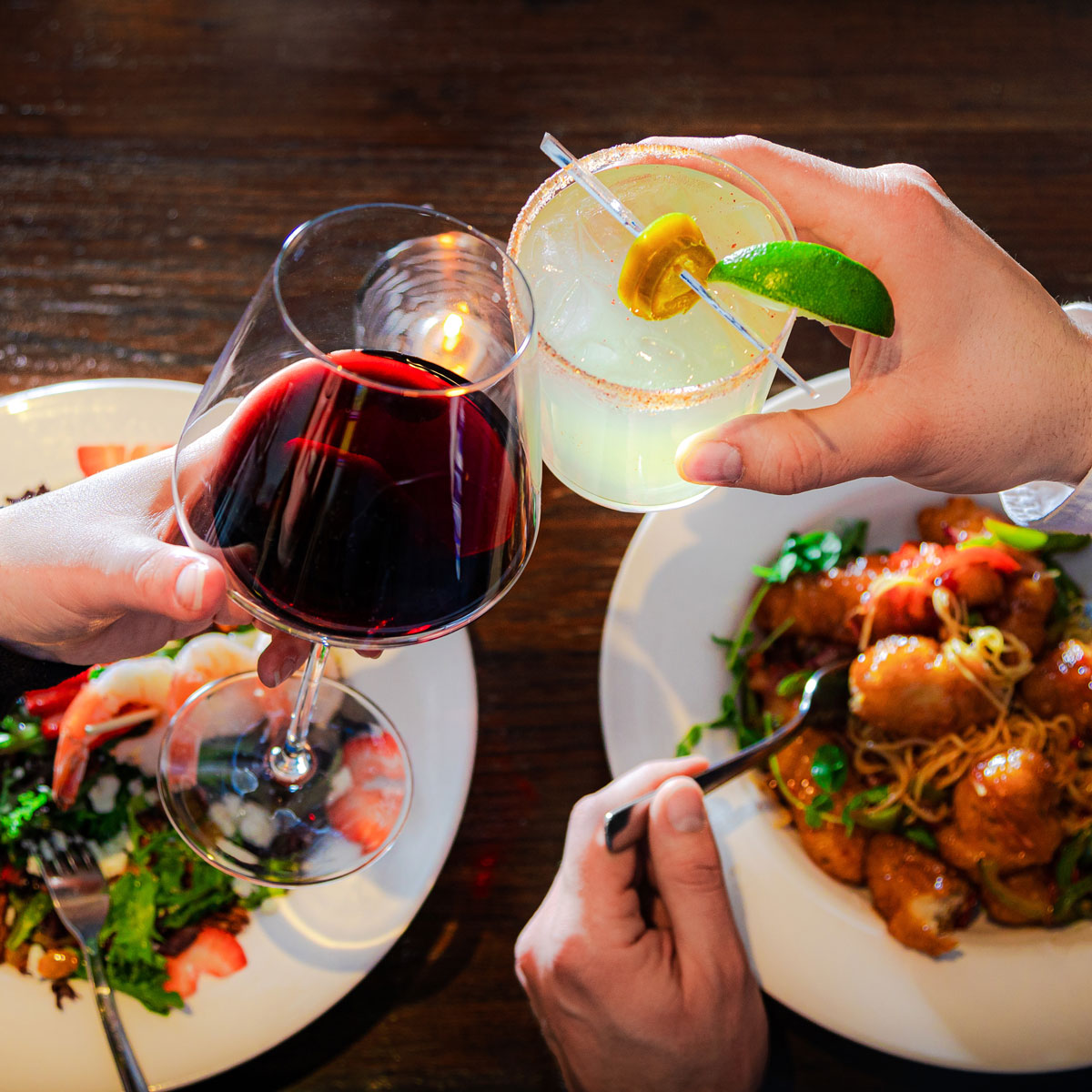 Two people eating dinner