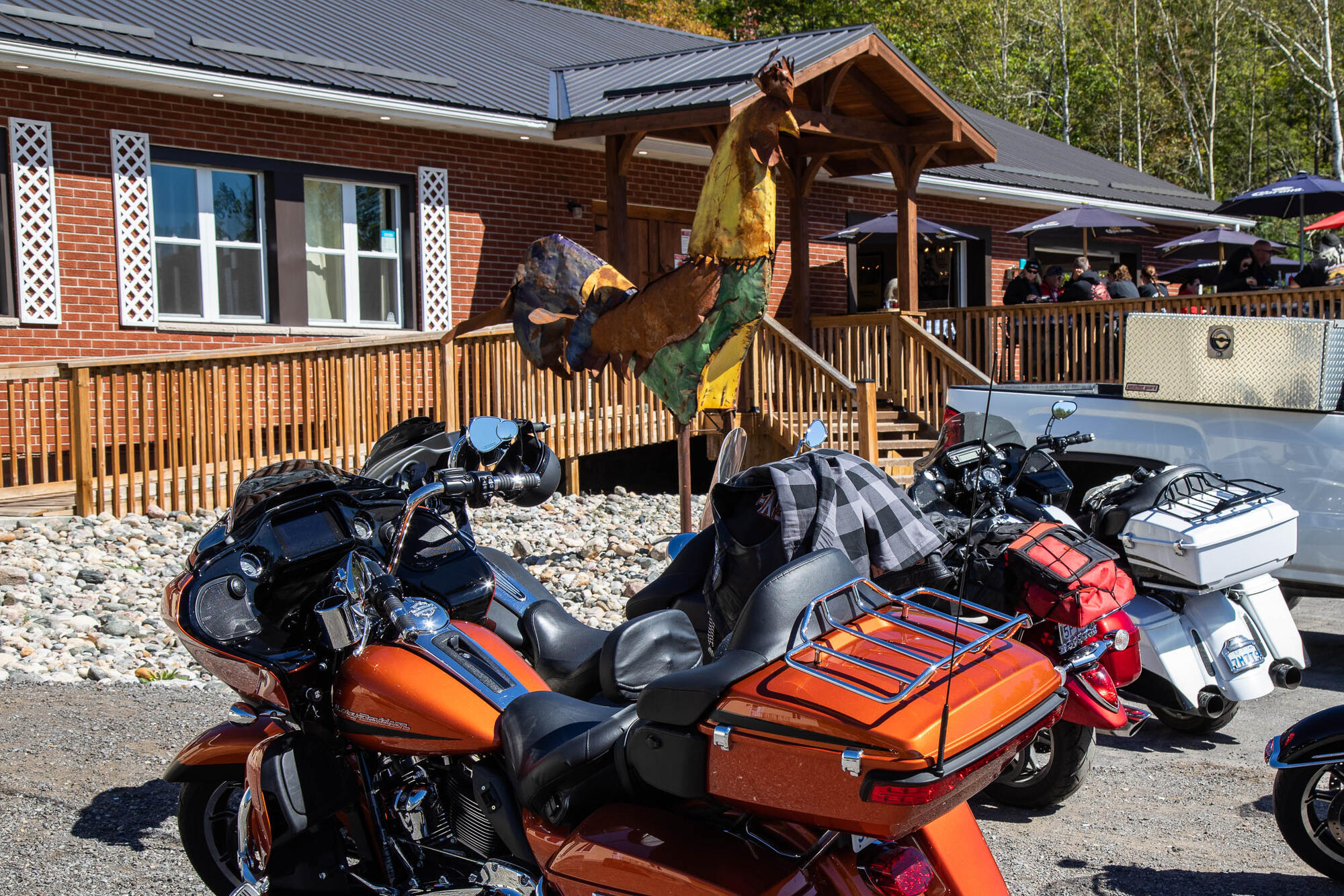 Motorcycles outside a restaurant