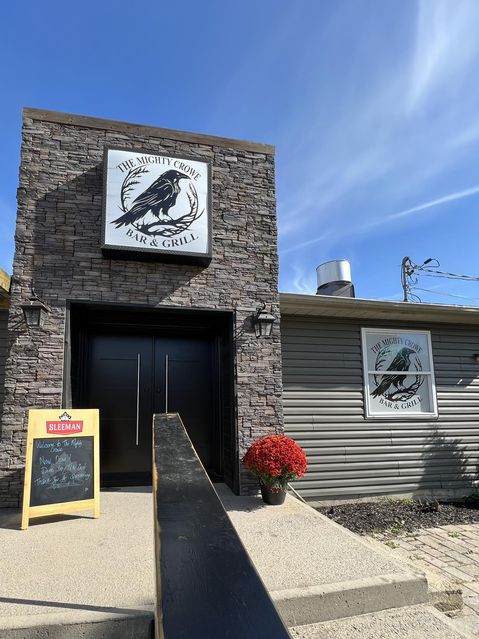 Outside facade of the restaurant The Mighty Crowe Bar and Grill