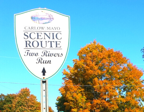 Carlow Mayo Scenic Route Sign with Fall Colours