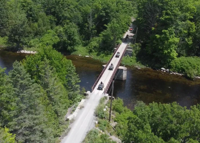 Aerial view of bridge with ATV's 