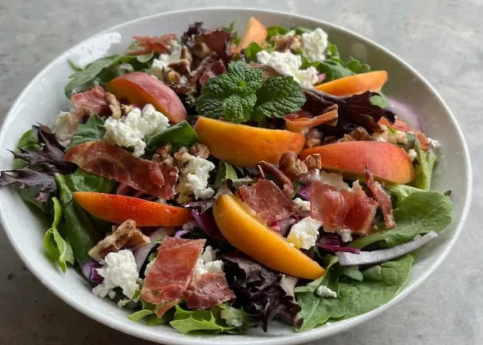 Fresh Salad Plate on the patio at Wattle and Daub Cafe in Bancroft, Ontario