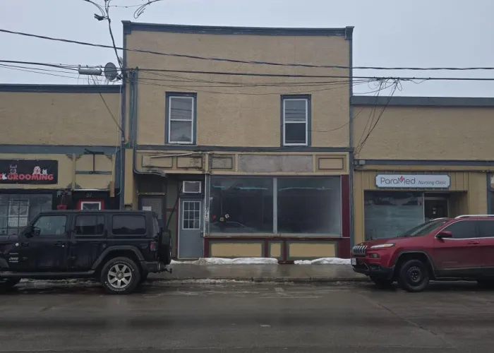Facade of a vacant storefront in downtown Madoc