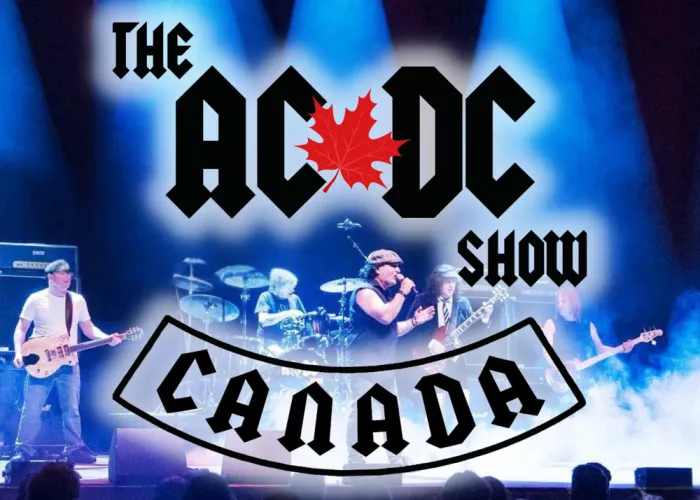 The ACDC Show Canada, Poster for Tweed and Co. Band performing in background on a stage with blue lights.