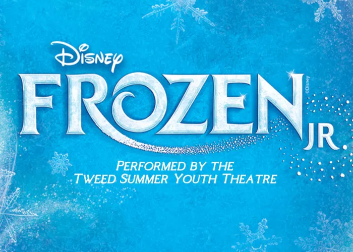 Frozen Jr. Tweed and Co. Poster. Font on blue snowy background.