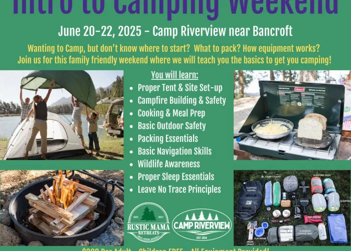 intro to camping event image with weekend inclusion and event details