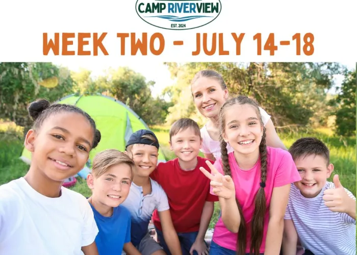 Kids Camp, photo of kids on grass with tent in background