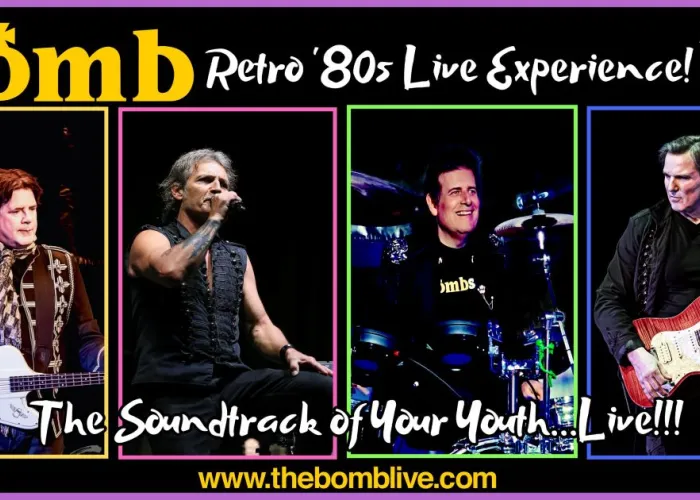 Event image for The Bomb, 80s retro band with photos of band members