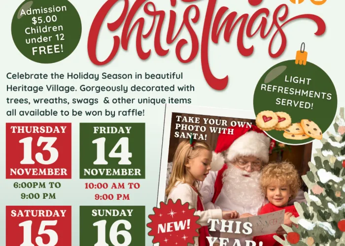 Poster for 'Twas The Night Before Christmas Poster. Green and red poster with Santa and two children looking over a drawing. 