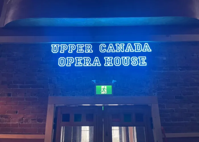 neon sign of theatre name, upper canada opera house