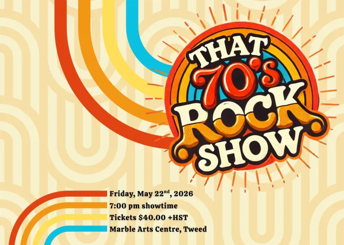 Graphic with stylized That 70's Rock show lettering and event information