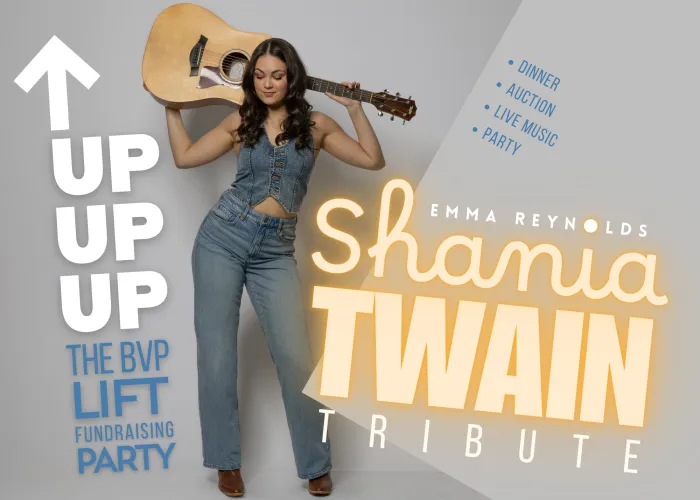 Emma Reynolds holding her guitar surrounded by text with event details