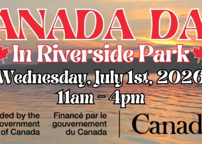 View of lake, event details, funder information, bancroft logo