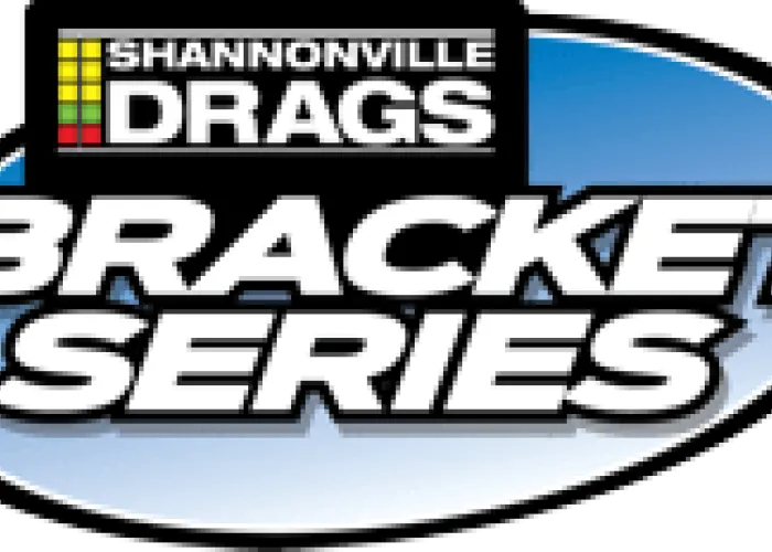 Logo, blue oval with black lining, name of event with yellow, green, red, drag lights beside