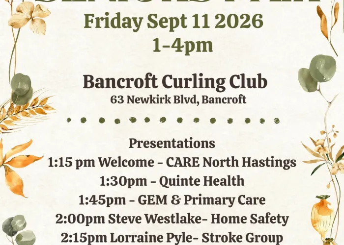 Green, beige, orange, yellow leaves around outside of page, event details and schedule in centre of page, logo of sponsors along bottom