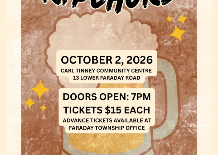 white beige border, faded brown background in centre, artistic image of beer in mug with foam on top in centre, event details on above, below and on top of beer